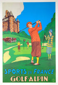 Signed Bruce Skilbeck golf poster featuring limited edition artwork, showcasing a vibrant golf scene with detailed illustrations.