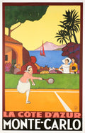 Vintage Monte Carlo Tennis poster signed by Bruce Skilbeck, featuring classic tennis imagery in a limited edition signed print.