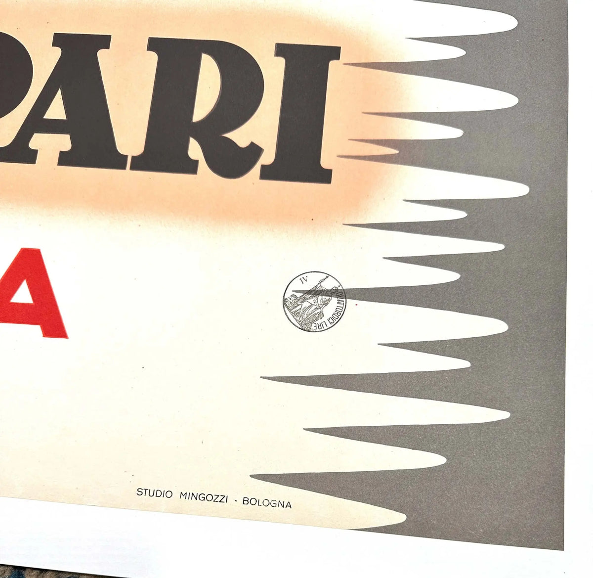 Vintage 1950 Campari Soda lithograph poster by Giovanni Mingozzi showcasing classic beverage artwork and retro advertising style.
