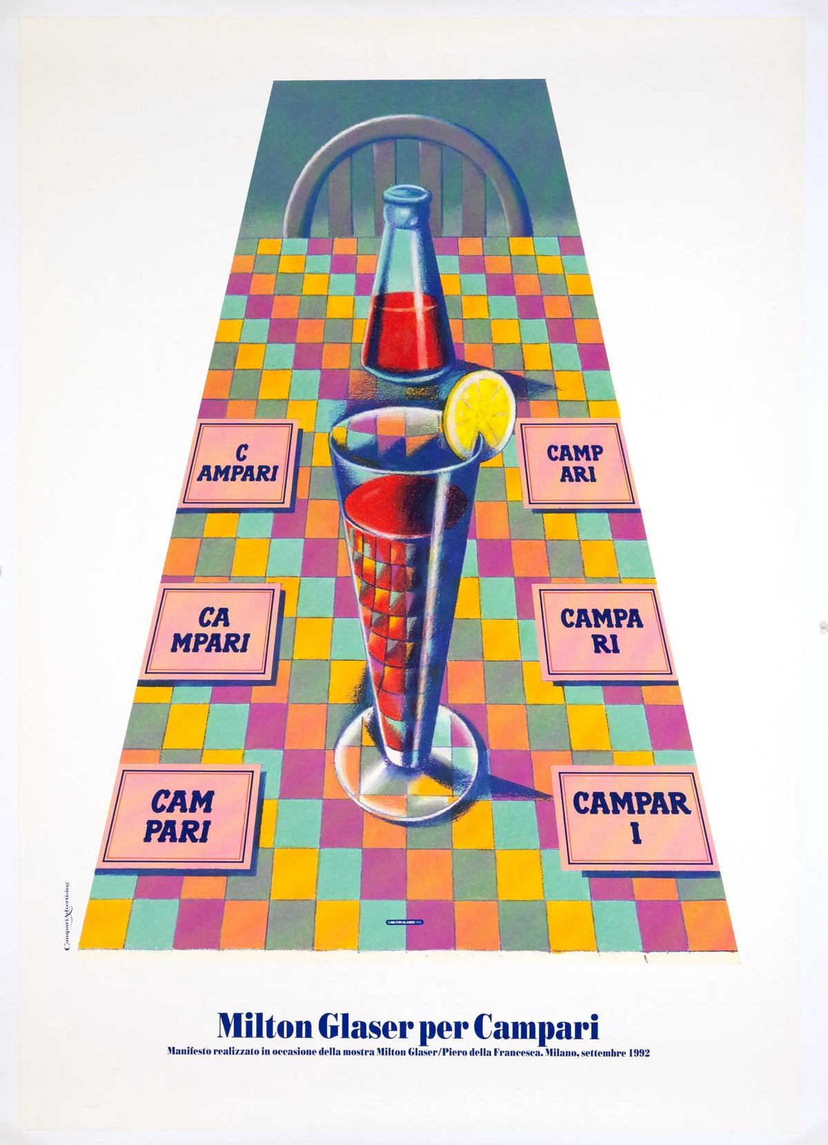 Vintage 1992 Milton Glaser Campari serigraph art poster featuring iconic bold design and vibrant colors.