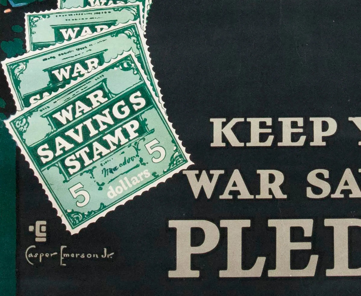 Casper Emerson Help Them 1917 WWI military lithograph poster featuring soldiers and patriotic imagery.