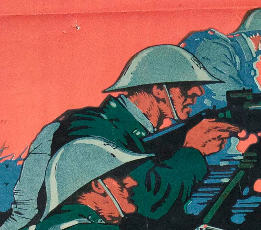 Original WWI military lithograph poster by Casper Emerson titled "Help Them 1917," featuring patriotic imagery from 1917.