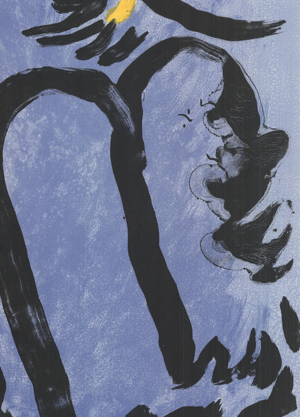 Vintage lithograph poster of Marc Chagall's Moses and the Tablets from 1960, featuring vibrant colors and artistic biblical imagery.