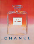 Original 1997 Andy Warhol lithograph poster of Chanel N5 red perfume, featuring vibrant red tones and artistic design.