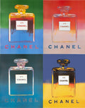 Authentic Andy Warhol Chanel No 5 perfume poster set featuring original artwork and vintage design by Chanel.