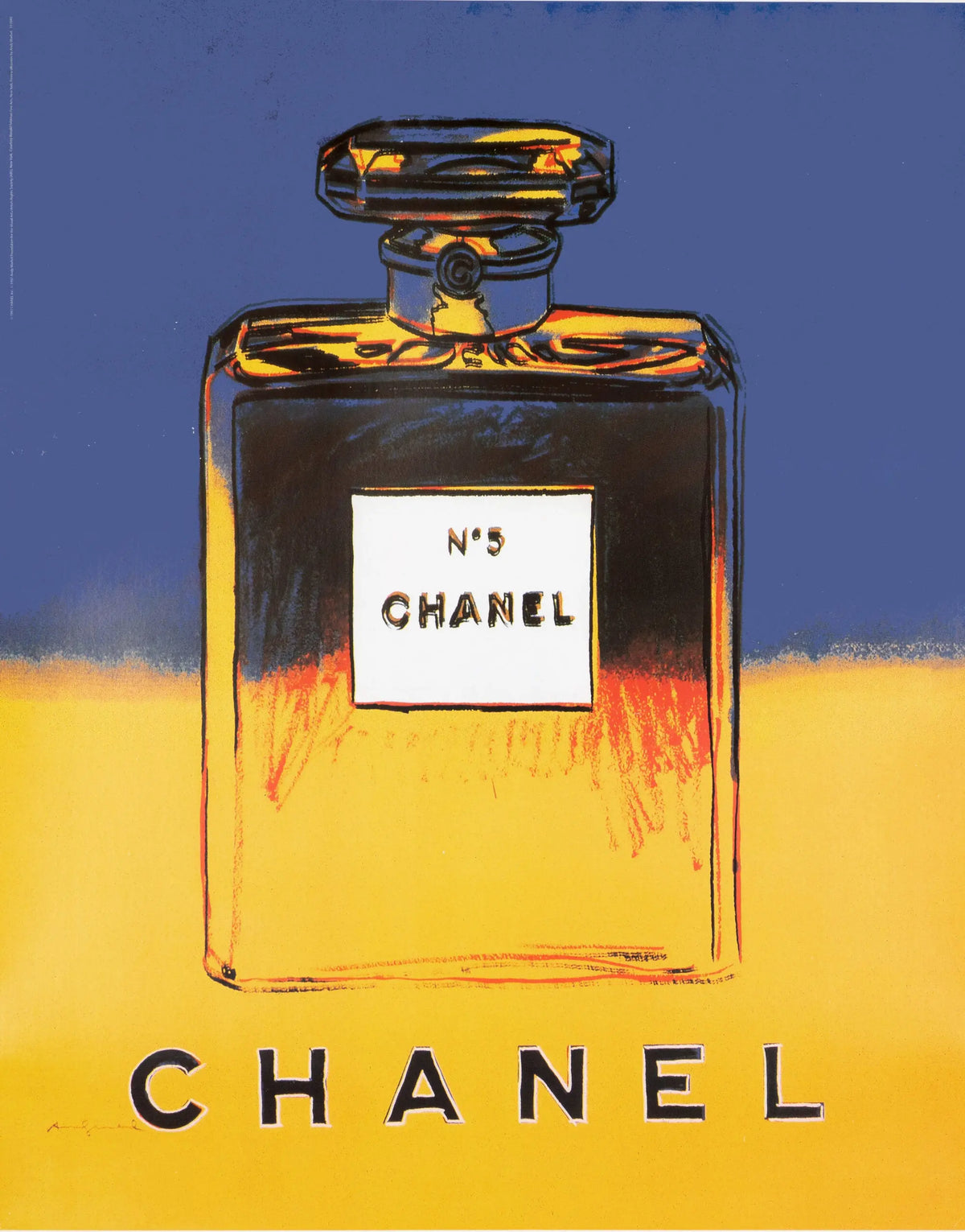 Authentic Andy Warhol Chanel No 5 perfume poster set featuring iconic artwork and vintage design elements.