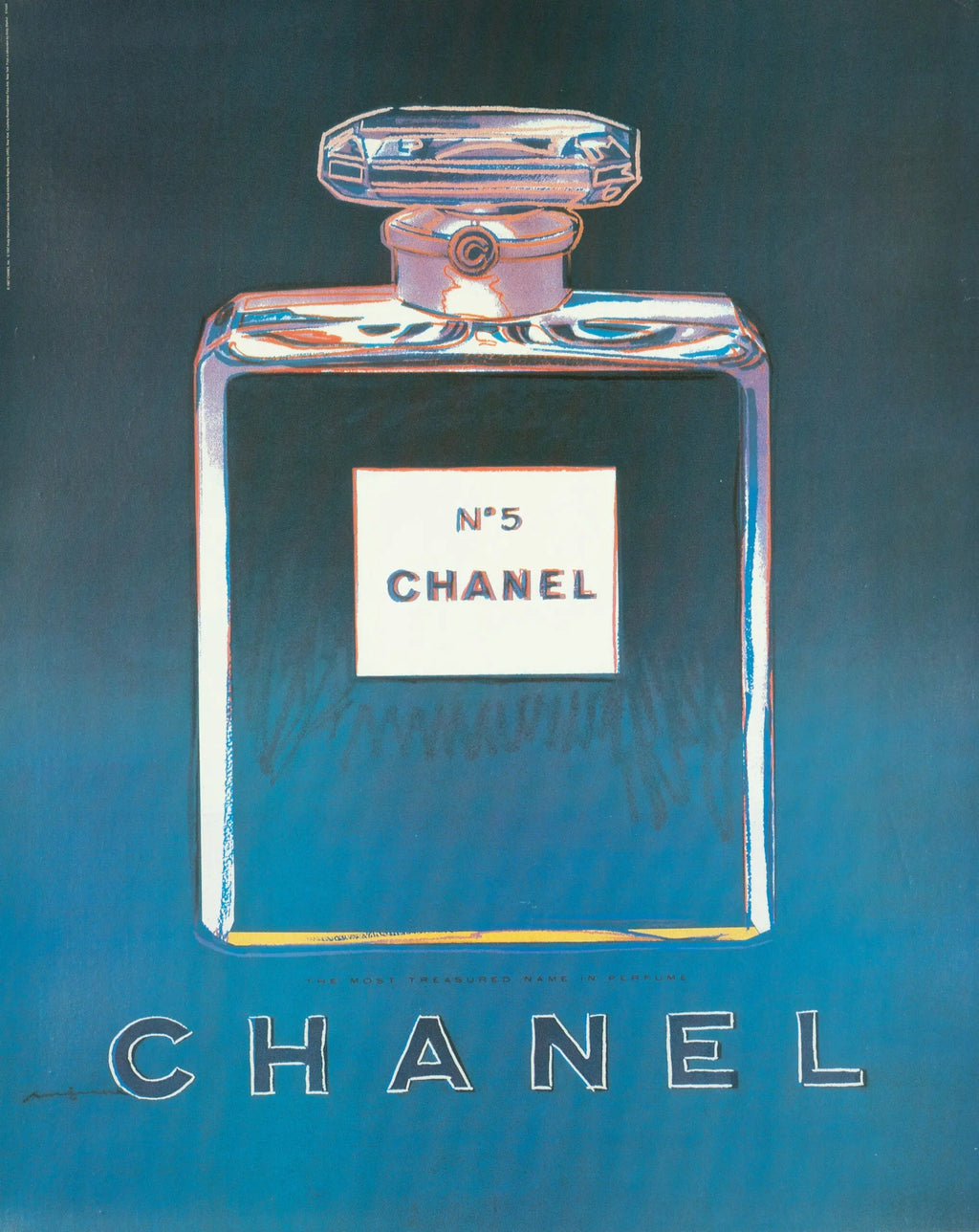 Authentic Andy Warhol Chanel No 5 perfume poster set featuring colorful artwork and vintage fragrance branding.