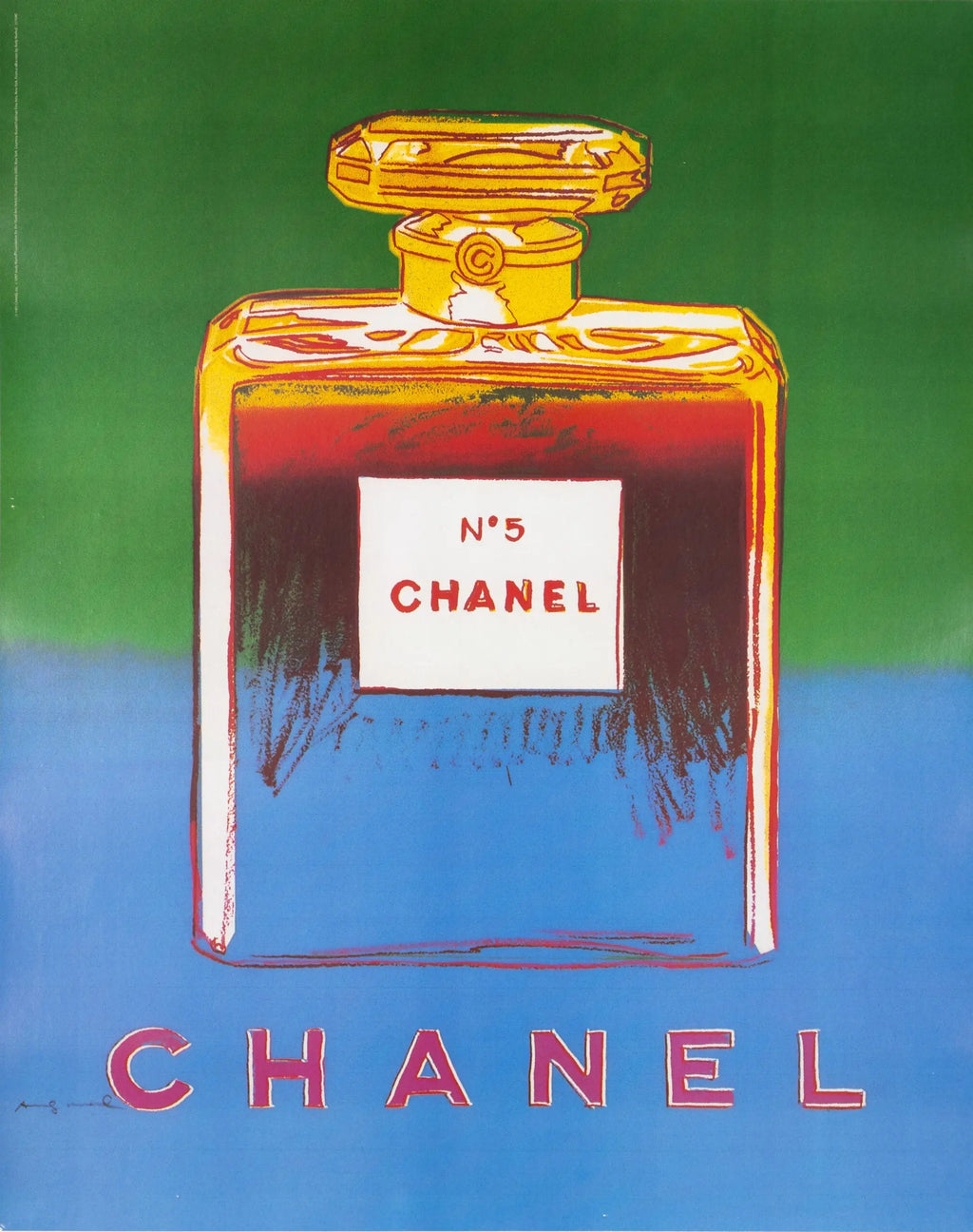 Authentic Andy Warhol Chanel No 5 perfume poster set featuring original artwork and vintage design by Chanel.