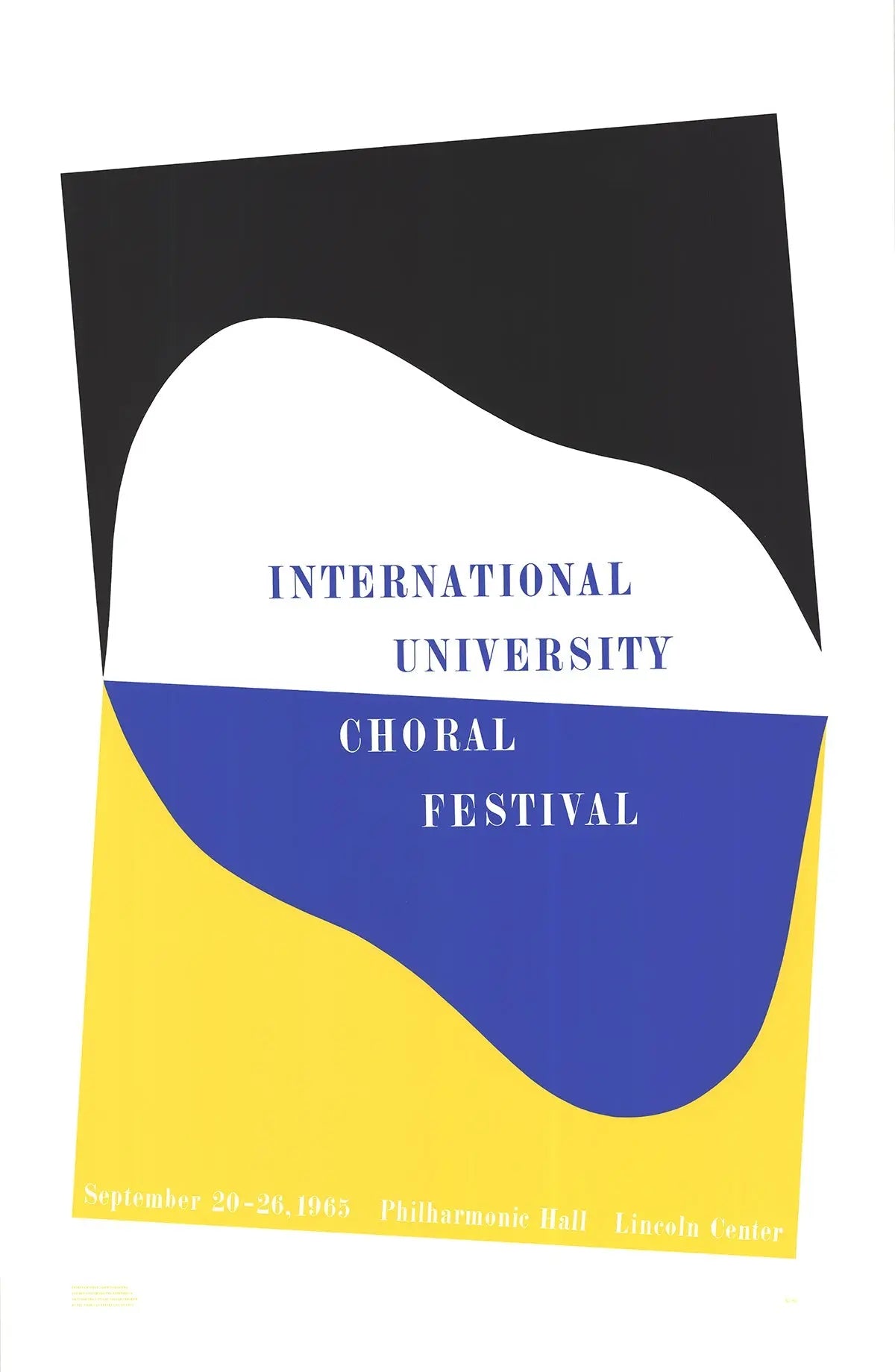 Charles Hinman 1965 International University Choral Festival serigraph poster showing abstract colorful geometric designs.