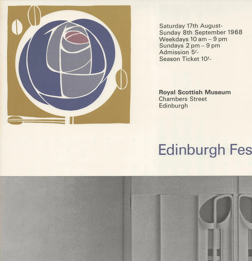 Vintage Charles Rennie Mackintosh Edinburgh Festival 1968 exhibition poster featuring distinctive artwork and design elements.