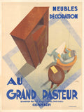 Original Charles Villot Grand Pasteur 1935 Art Deco lithograph poster, featuring bold geometric design and vintage typography.