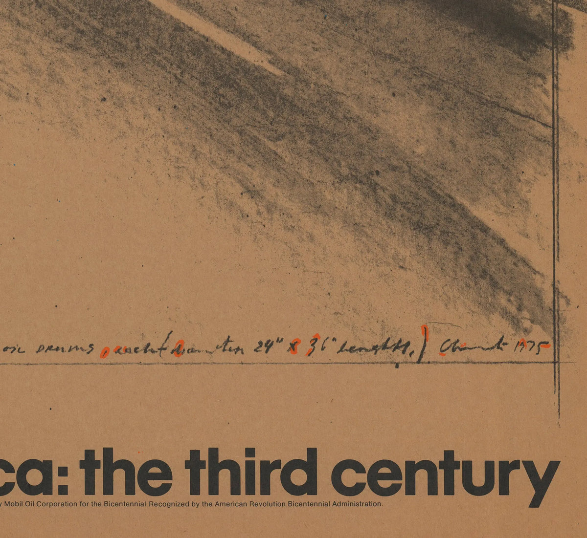 Original lithograph poster of Christo Javacheff's Christo Wrapped Oil Barrels Texas 1976 exhibition artwork.