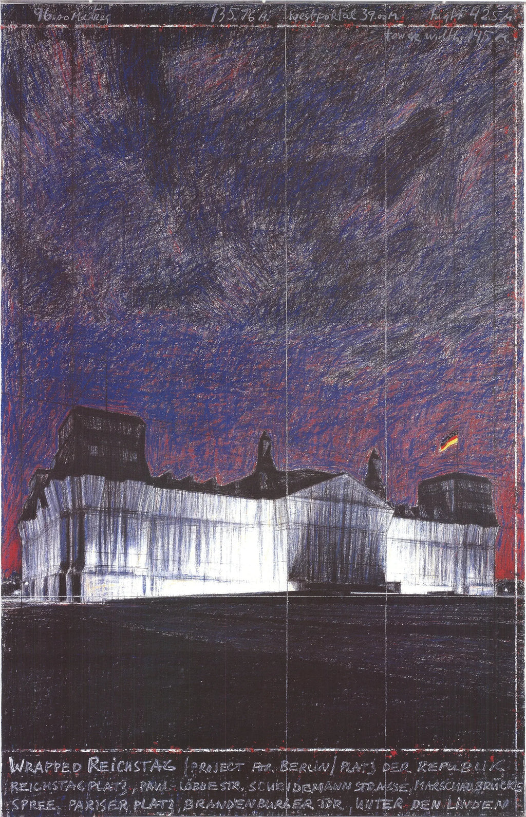 Christo Javacheff Christo Wrapped Reichstag offset lithograph poster featuring Berlin 1993 art installation design