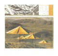 Offset lithograph poster of Javacheff Christo's Yellow Umbrellas 1991 exhibition by Christo & Jeanne-Claude, featuring vibrant yellow umbrellas.