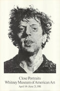 Large Chuck Close Phil Fingerprint 1981 Whitney Museum exhibition poster featuring a detailed portrait by Chuck Close.