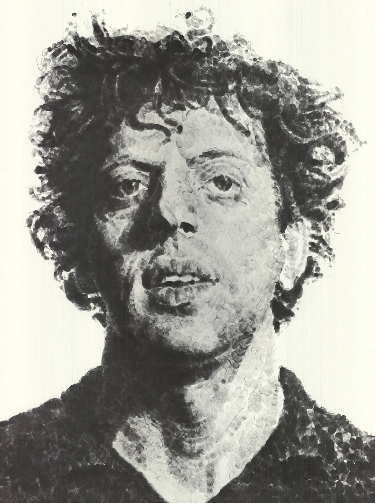 Large Chuck Close Phil Fingerprint 1981 Whitney Museum exhibition poster featuring a detailed portrait by Chuck Close.