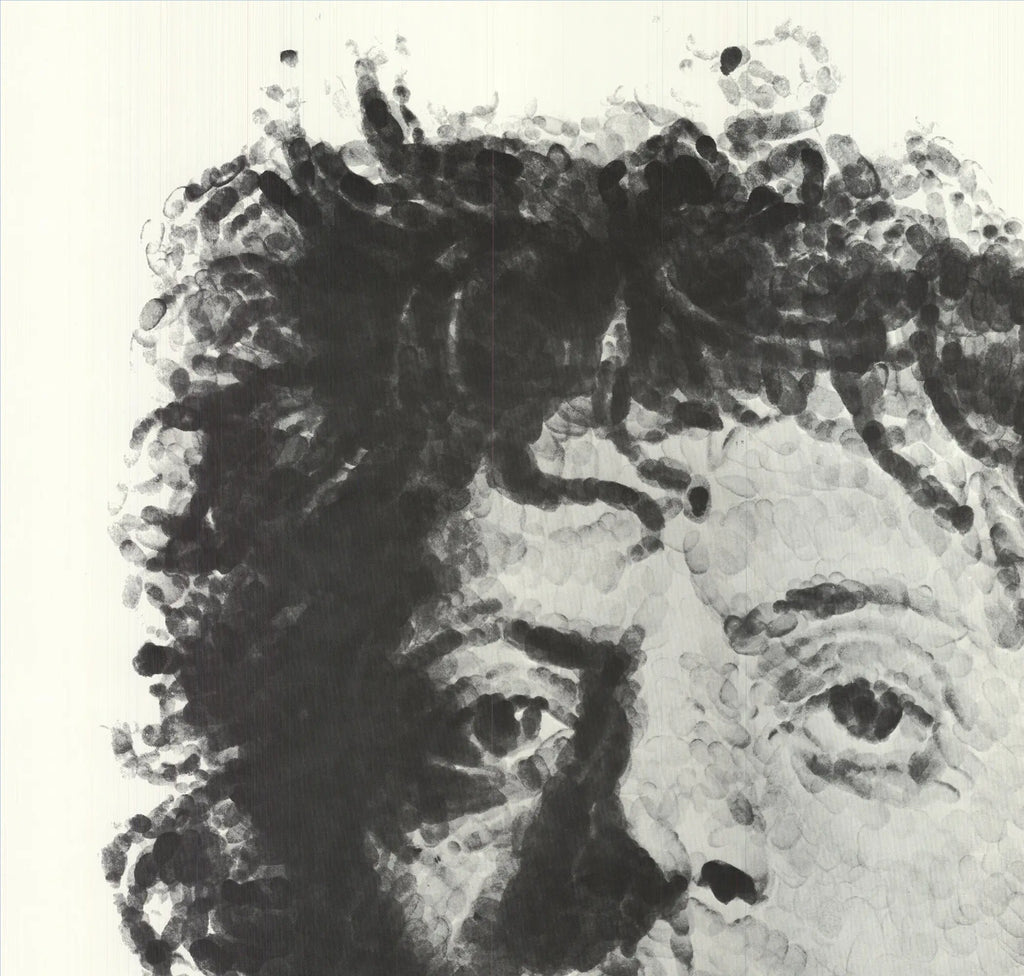 Large Chuck Close Phil Fingerprint 1981 Whitney Museum exhibition poster featuring a detailed portrait by Chuck Close.