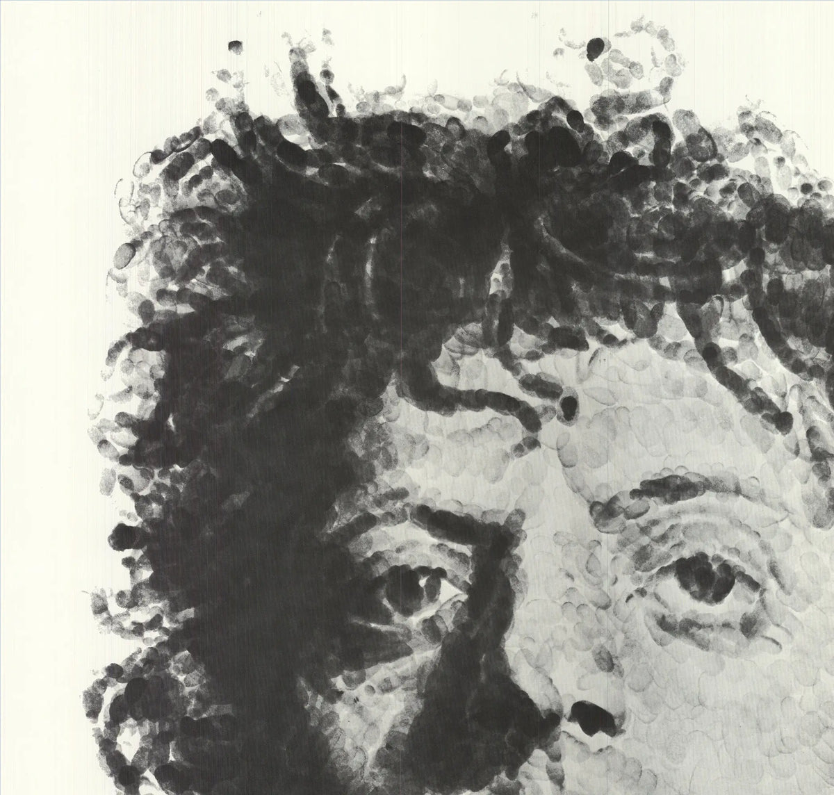 Large Chuck Close Phil Fingerprint 1981 Whitney Museum exhibition poster featuring a detailed portrait by Chuck Close.