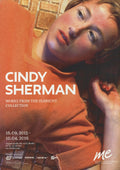 Close-up of Cindy Sherman Untitled Film Still #96 from 2015, featuring detailed artwork on an exhibition poster.