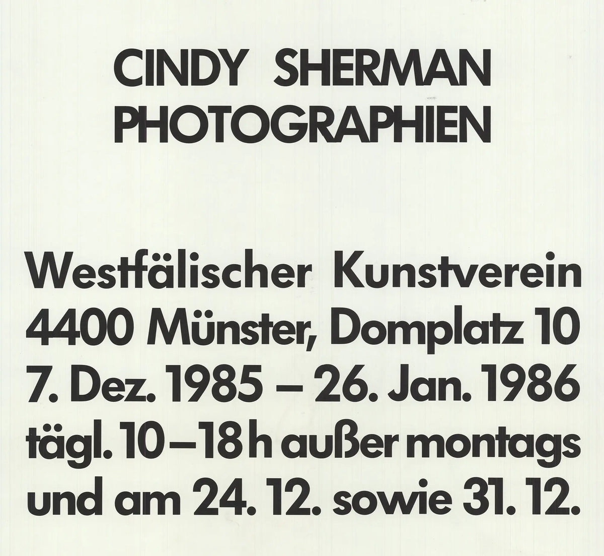 Original Cindy Sherman 1985 Münster exhibition offset lithograph art poster featuring her iconic photographic artwork.