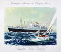 Vintage 1950 Louis Lumiere ocean liner travel poster by Brenet, featuring a classic maritime scene with a large cruise ship.