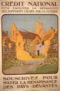 Original 1920 French War Bond Reconstruction poster by Constant-Duval, featuring patriotic imagery and vintage design.