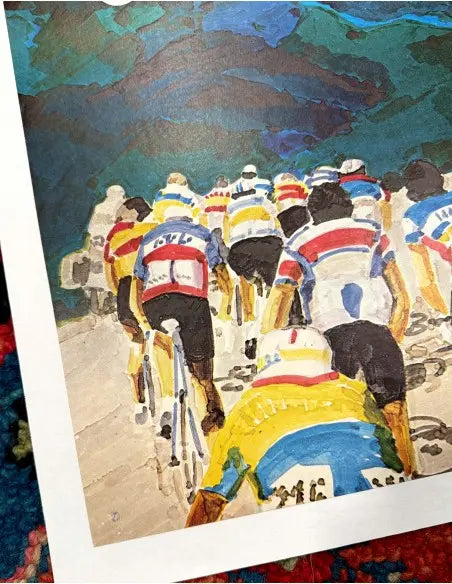 Vintage cycling lithograph poster of the 1986 Critérium du Dauphiné Libéré, featuring classic artwork of the historic race.