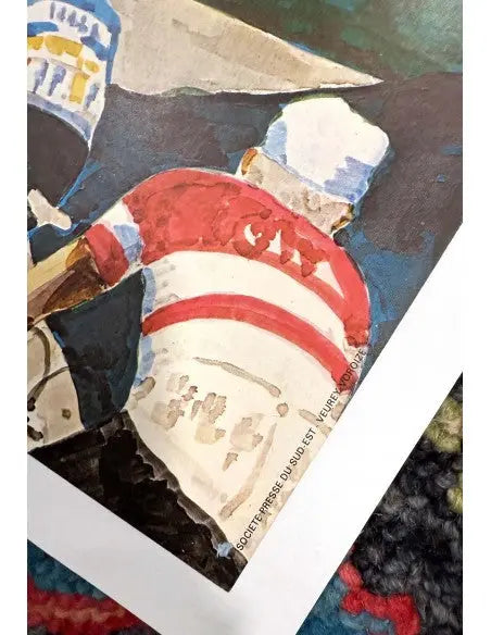 Vintage 1986 Critérium du Dauphiné Libéré cycling lithograph poster featuring colorful race scene and classic design.