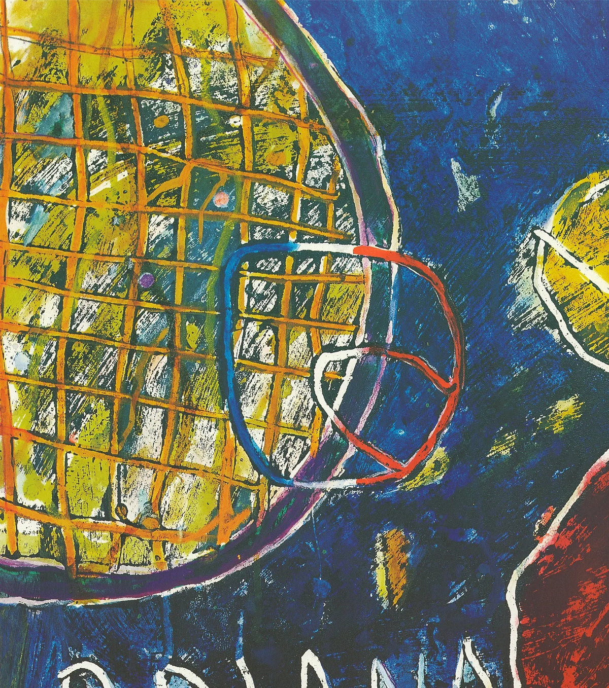 Original lithograph art poster of Daniel Humair from 2004 Roland Garros French Open, showcasing vibrant abstract musical design.