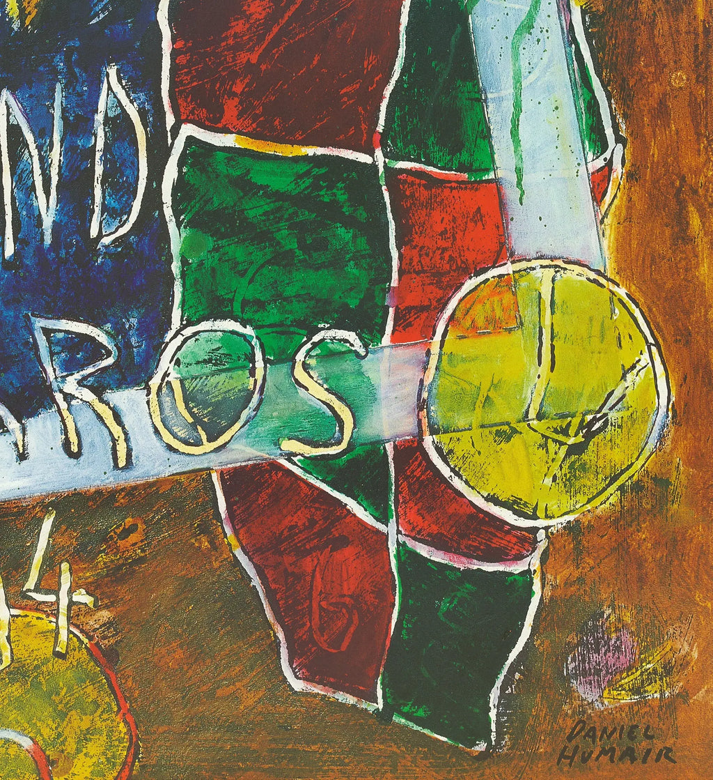 Original lithograph art poster of Daniel Humair from 2004 Roland Garros French Open, showcasing vibrant colors and dynamic design.