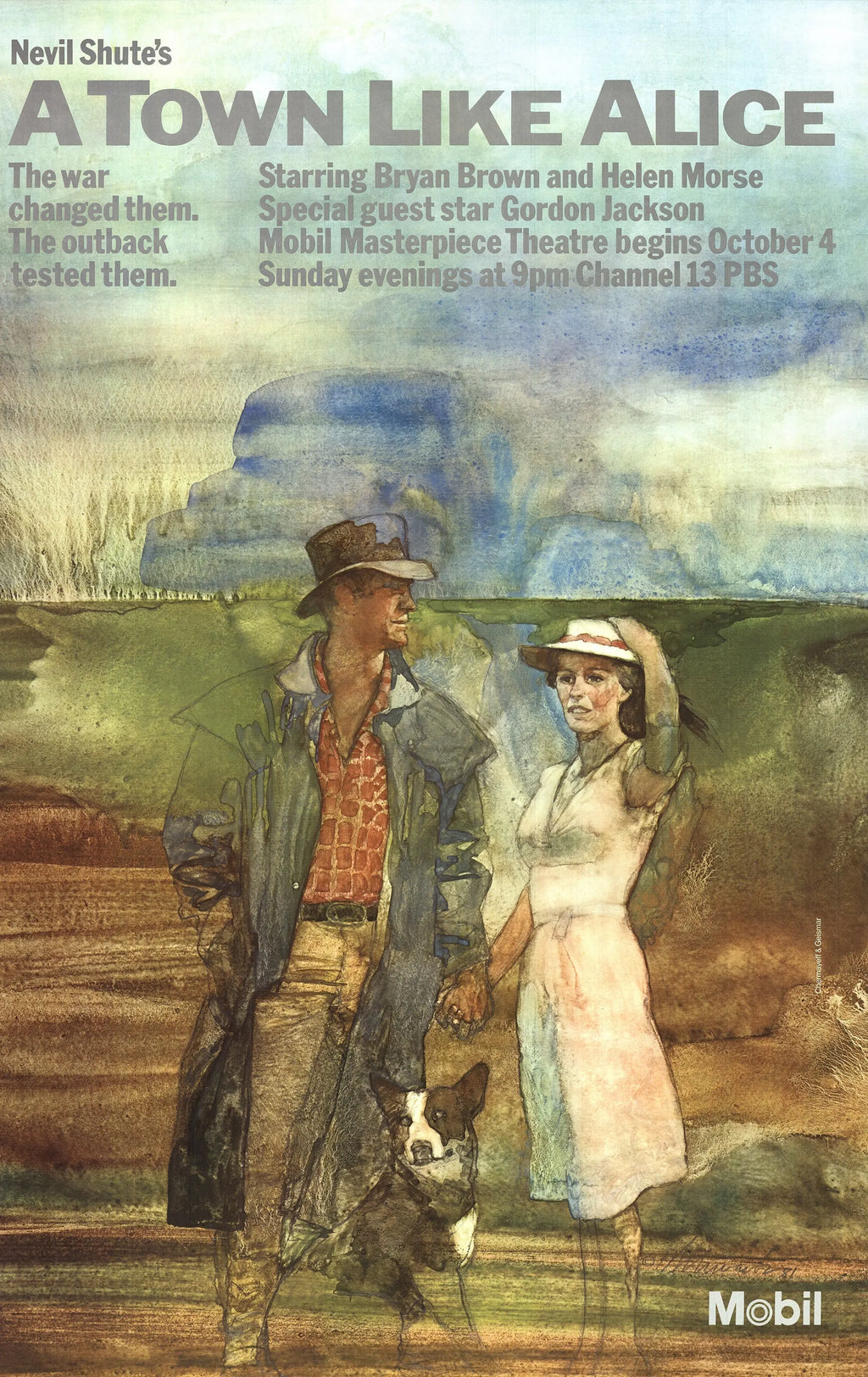 Daniel Schwartz A Town Like Alice 1981 Masterpiece Theatre exhibition poster featuring artwork from the classic television series.