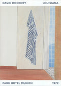 Original David Hockney Louisiana 1972 offset lithograph exhibition poster featuring vibrant artwork by the artist.