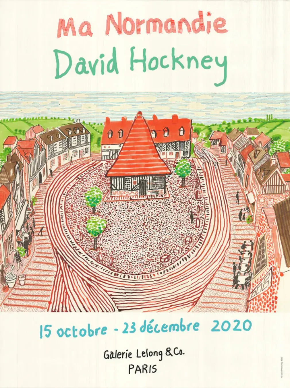 David Hockney Ma Normandie 2020 exhibition offset lithograph art print showing vibrant landscape and bold colors.