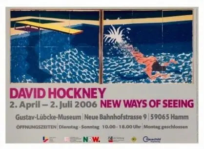 Offset lithograph print by David Hockney titled New Ways of Seeing, created in 2006, featuring vibrant, abstract artwork.