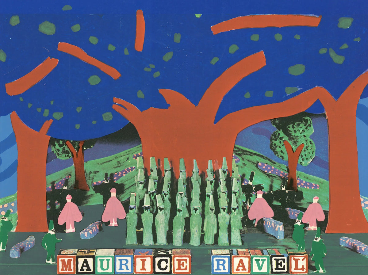 Large David Hockney Metropolitan Opera 1982 poster featuring bold, colorful artwork from the triple bill exhibition.