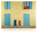 Original offset lithograph print of David Hockney's Two Deckchairs Calvi 1985, showcasing vibrant colors and detailed artwork.