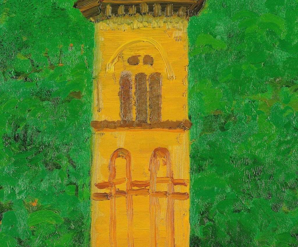 Original David Hockney Tower Saltaire 2001 offset lithograph art poster showcasing vibrant colors and iconic architecture.