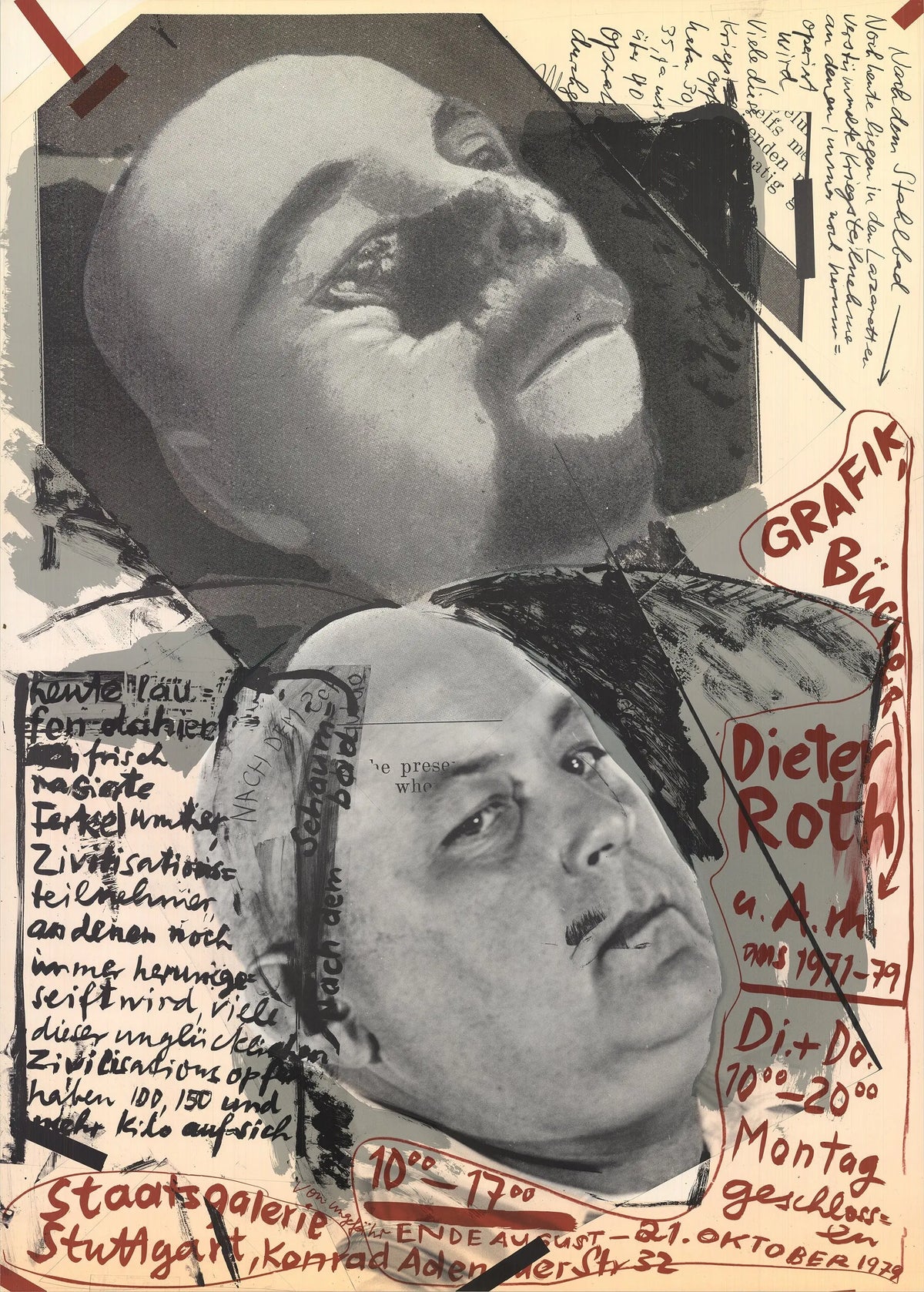 Original 1979 Dieter Roth exhibition offset lithograph poster featuring Bucher and graphic art in vibrant colors.