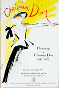 Original 1987 Dior René Gruau Hommage à Christian Dior exhibition poster on linen, featuring classic fashion illustration by Dior.
