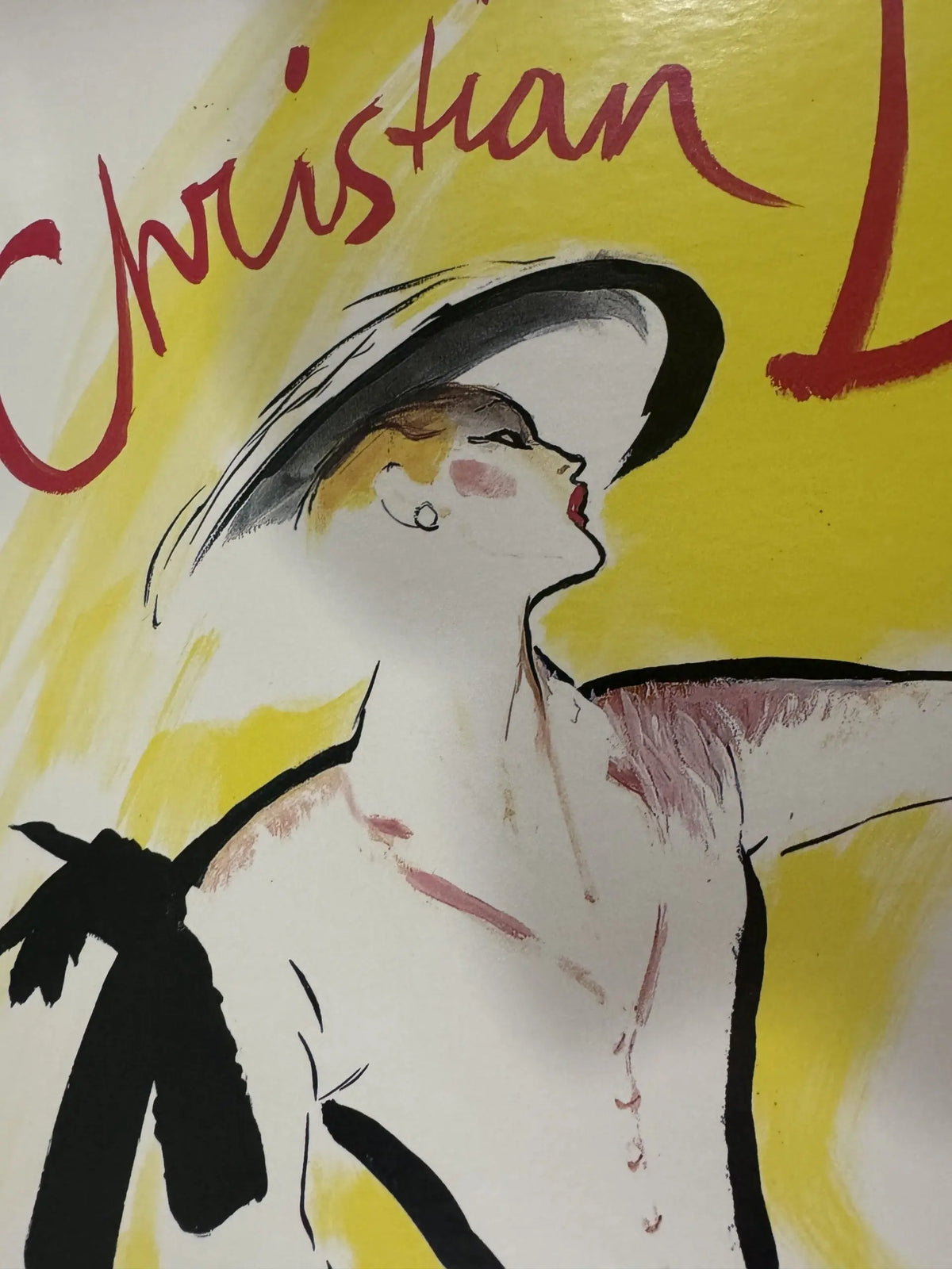 Original 1987 Dior exhibition poster on linen featuring René Gruau's artwork paying homage to Christian Dior.