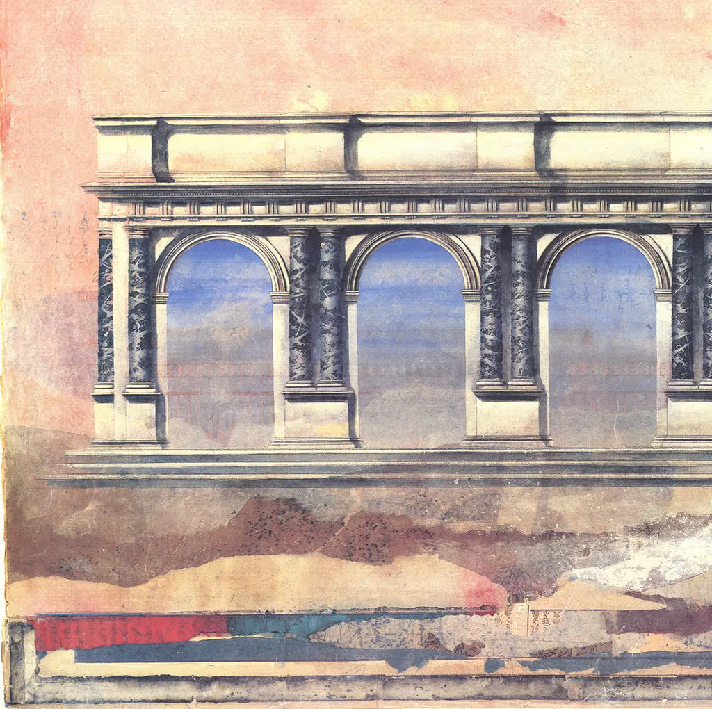 Donald Farnsworth Counterpoint Doric Colonnade 1991 lithograph exhibition poster showing classical colonnade pattern and artistic details.