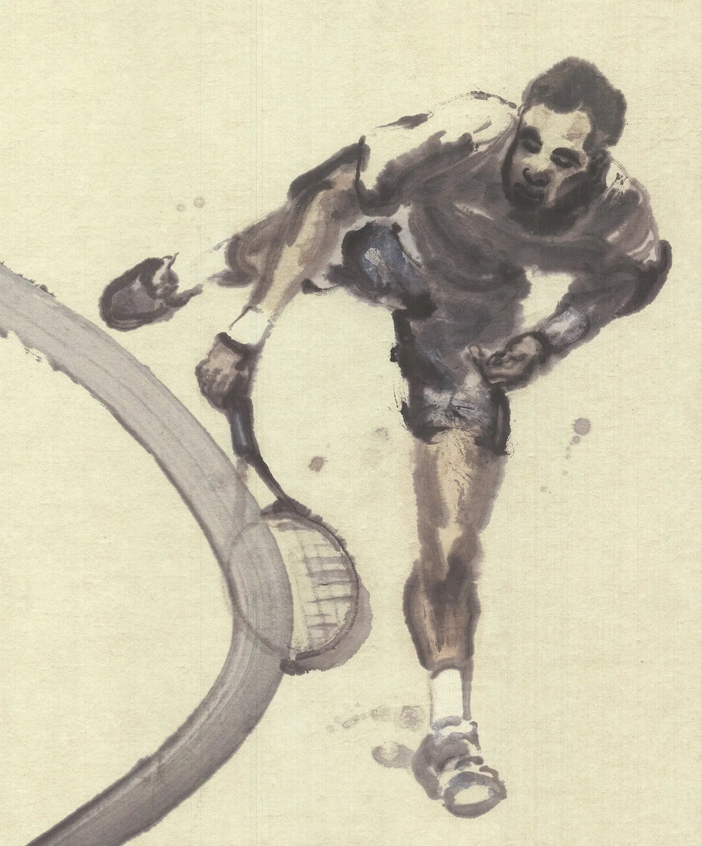 Original Du Zhenjun signed 2015 Roland Garros French Open offset lithograph artwork, showcasing vibrant tennis scene.