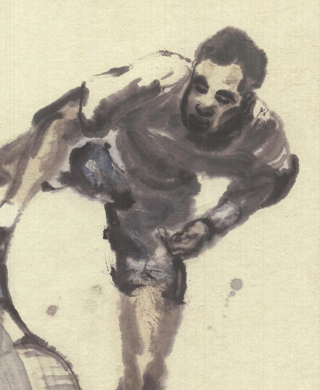 Original Du Zhenjun signed 2015 Roland Garros French Open offset lithograph showcasing vibrant tennis imagery and artistic details.