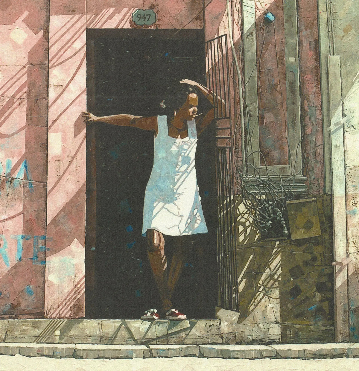 Signed Dwight Baird La Madonna with Red Shoes giclee print showcasing vibrant colors and detailed artwork.