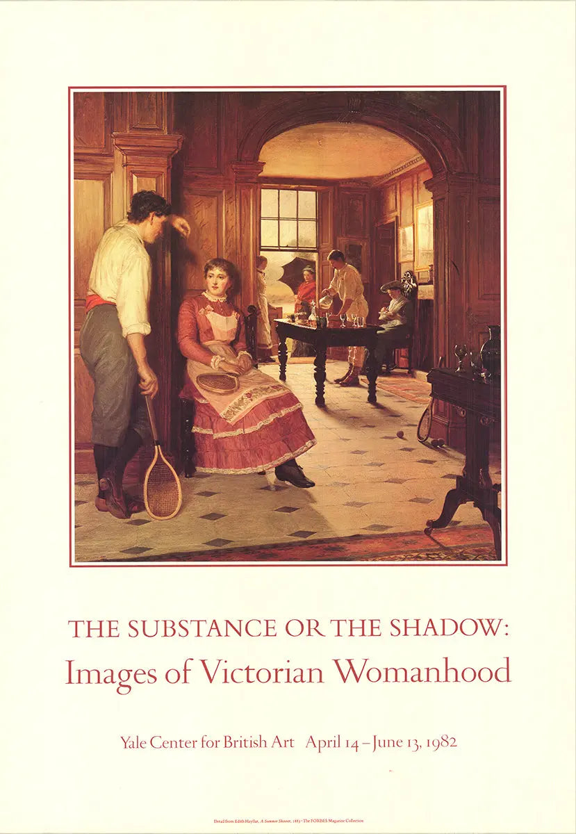 Victorian art poster by Edith Hayllar titled "A Summer Shower" from 1982 Victorian Exhibition, featuring a woman in a summer rain.