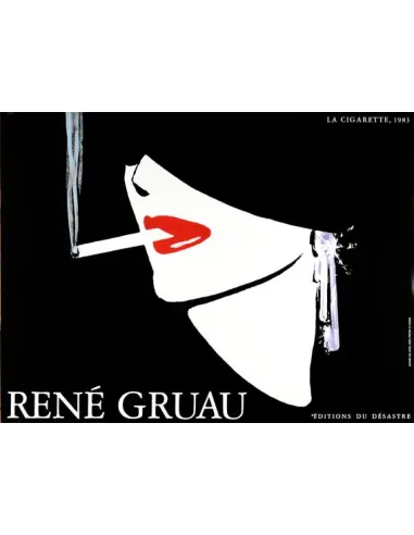 Mounted linen poster of Rene Gruau's La Cigarette fashion illustration by Editions Désastre, showcasing bold fashion art.