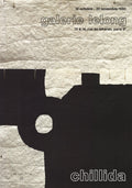 Original lithograph poster by Eduardo Chillida from the 1990 Galerie Lelong exhibition, showcasing abstract artwork and bold lines.