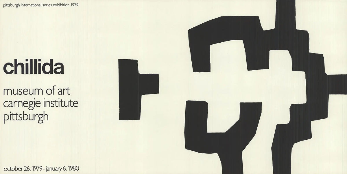Eduardo Chillida lithograph from the 1980 Museum of Art exhibition at Carnegie Institute, showcasing abstract sculpture designs.