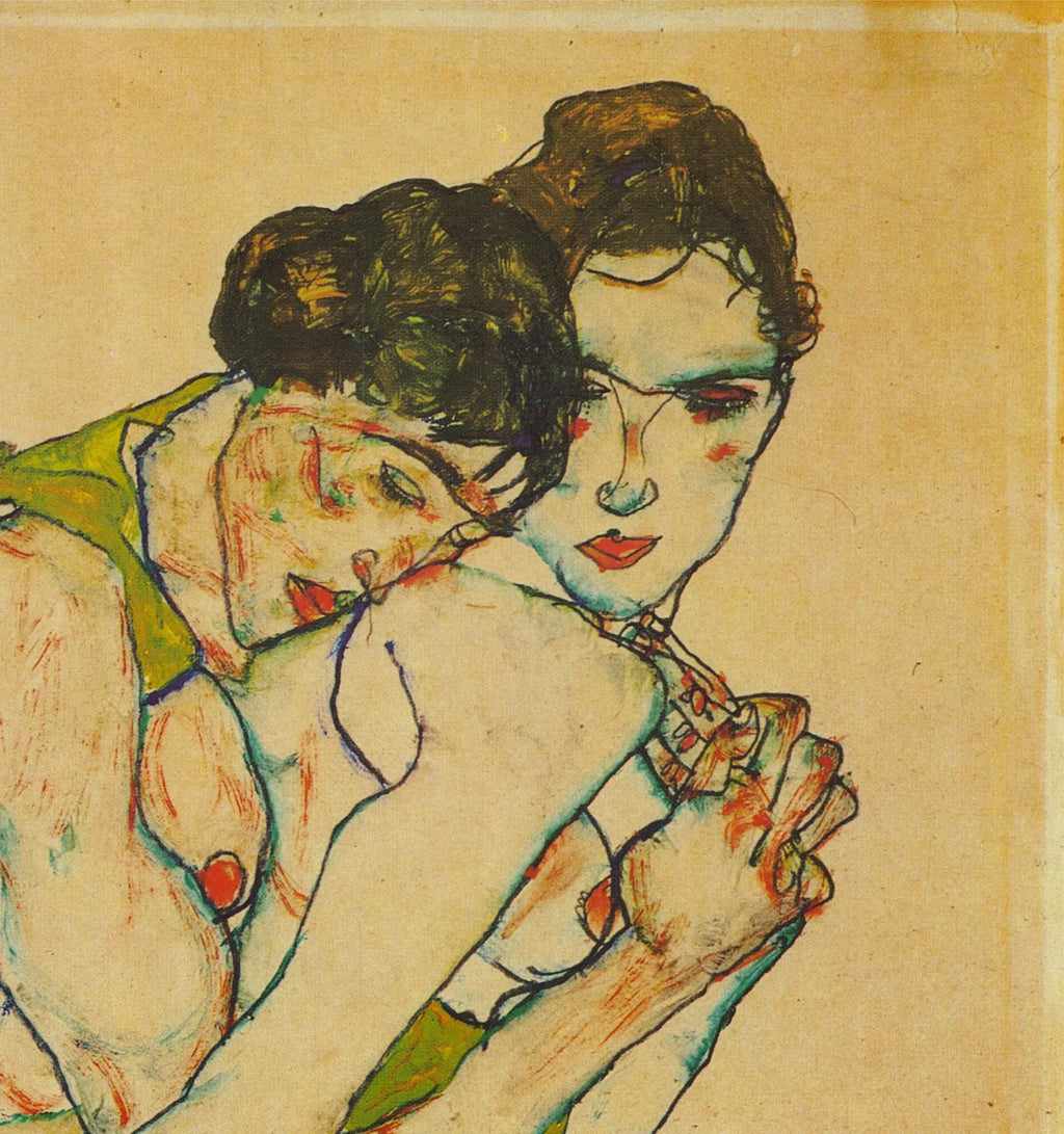 Egon Schiele Friendship 1912 expressionist offset lithograph art poster showcasing Schiele's distinctive style and vibrant colors.