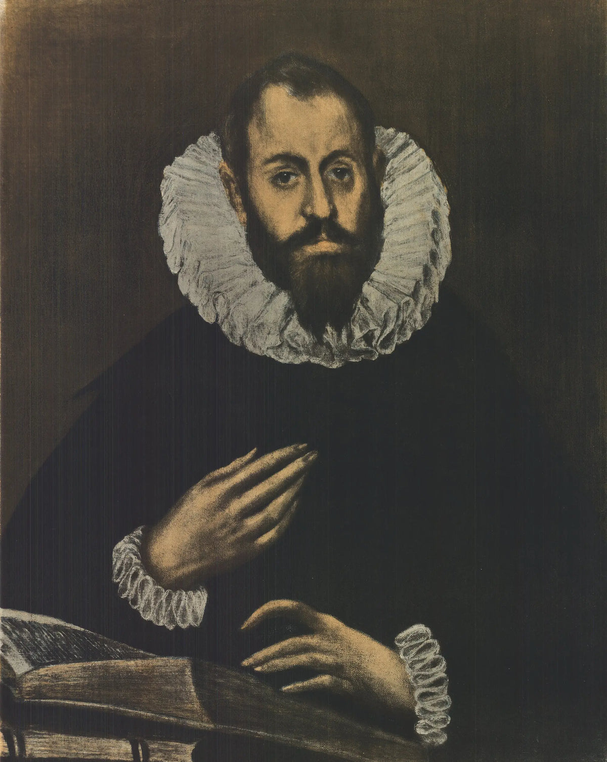 El Greco Nobleman with Hand on Chest 1953 Mourlot lithograph poster, detailed artwork of a nobleman in period attire.
